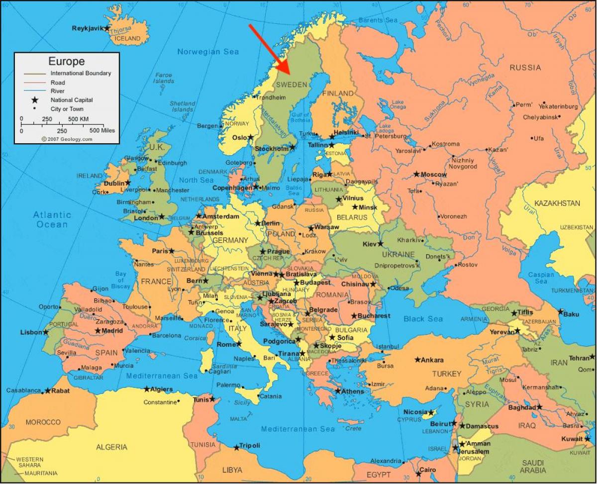 Расположение Швеции на карте Северной Европы